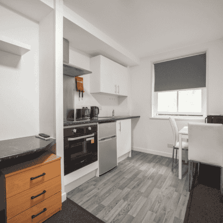 Bright living room with white sofa and plants near window